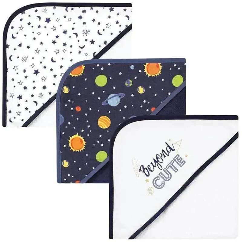Baby Vision Baby Bath Towels*- 3Pk Hudson Baby Cotton Rich Hooded Towels, Solar System