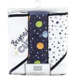 Baby Vision Baby Bath Towels*- 3Pk Hudson Baby Cotton Rich Hooded Towels, Solar System