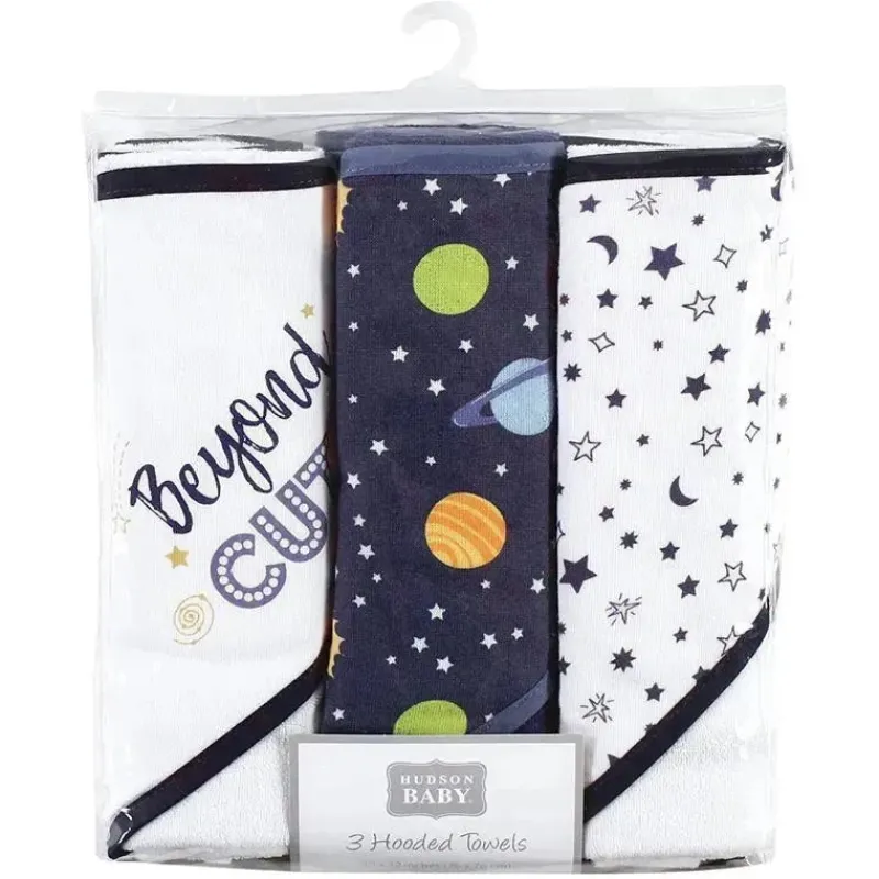 Baby Vision Baby Bath Towels*- 3Pk Hudson Baby Cotton Rich Hooded Towels, Solar System