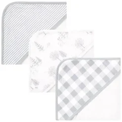 Baby Vision Organic|Baby Bath Towels*- 3Pk Touched by Nature Baby Organic Cotton Hooded Towels, Gray Woodland