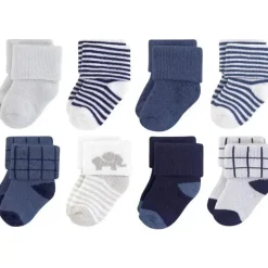 Baby Vision Baby Gloves & Socks*- Touched by Nature Unisex Baby Organic Cotton Socks, Blue Elephant, 6-12M, 8Pk