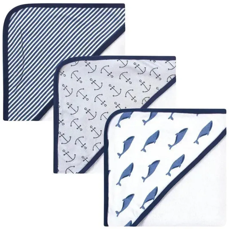 Baby Vision Baby Bath Towels*- Touched by Nature Unisex Baby Organic Cotton Hooded Towels, Blue Whale