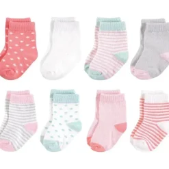 Baby Vision Baby Gloves & Socks*- Touched by Nature Unisex Baby Organic Cotton Socks, Coral Mint, 6-12M, 8Pk