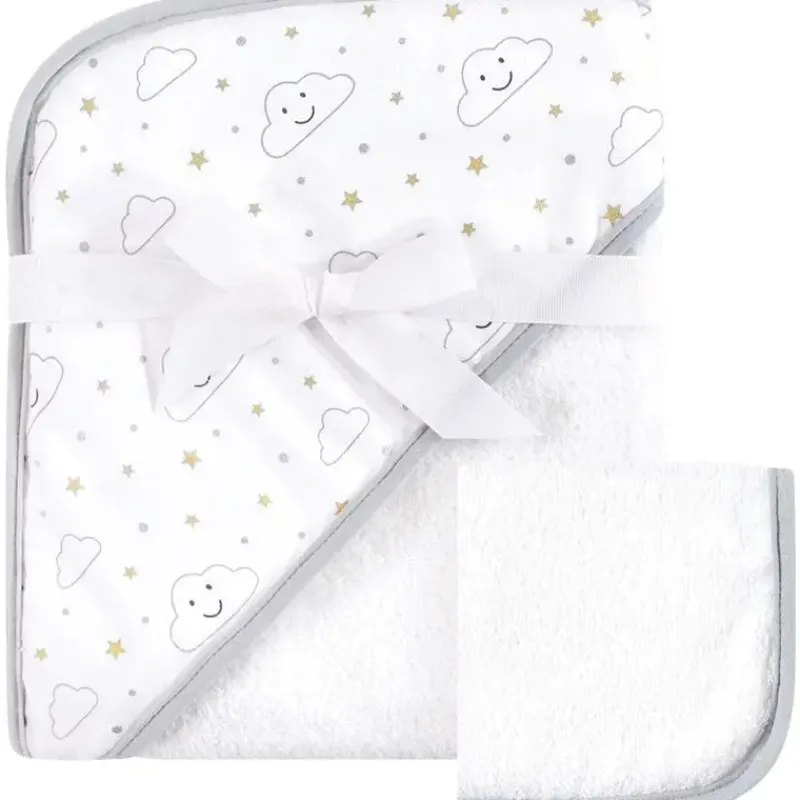 Baby Vision Baby Bath Towels*Bath - Print Woven Hooded Towel And Washcloth, Gray Cloud