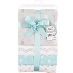 Baby Vision Wearable Blankets*Luvable Friends 4Pk Flannel Receiving Blanket 28X28 In Basic Elephant