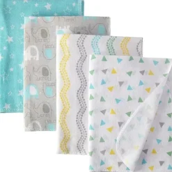 Baby Vision Wearable Blankets*Luvable Friends 4Pk Flannel Receiving Blanket 28X28 In Basic Elephant