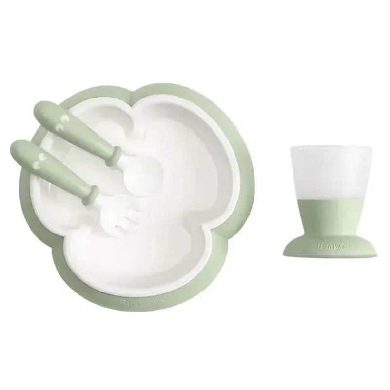 BabyBjorn Feeding Gift Set|Dishes, Utensils & Food Containers*- Baby Feeding Set, 4 pcs Powder Green