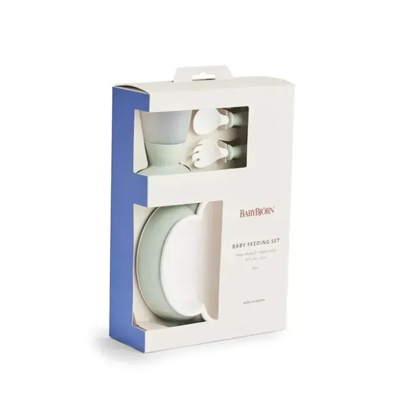 BabyBjorn Feeding Gift Set|Dishes, Utensils & Food Containers*- Baby Feeding Set, 4 pcs Powder Green