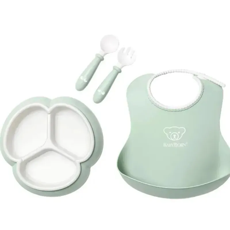 BabyBjorn Feeding Gift Set|Dishes, Utensils & Food Containers*- 4Pk Mealtime Set, Powder Green