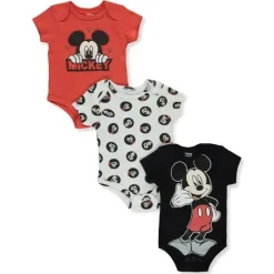 Babyfair Baby Onesies & Bodysuits*- Disney Mickey Mouse Boy 3Pk Bodysuits, Black