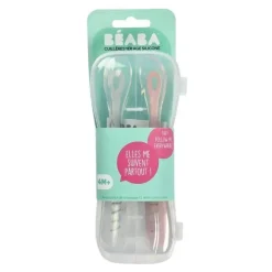 Béaba Utensils & Accessories|Dishes, Utensils & Food Containers*Beaba - 2Pk Silicone Spoon Travel Set, Cloud/Rose
