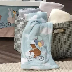 Lambs u0026 Ivy Blankets & Quilts*Bedtime Originals - Up Up & Away Bear/Balloon/Cloud Soft Blue Fleece Baby Blanket