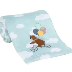 Lambs u0026 Ivy Blankets & Quilts*Bedtime Originals - Up Up & Away Bear/Balloon/Cloud Soft Blue Fleece Baby Blanket