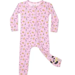 Bellabu Bear Baby Sleepwear*Bellabu Bea - Milk and Cookies Pink Bamboo Convertible Footie