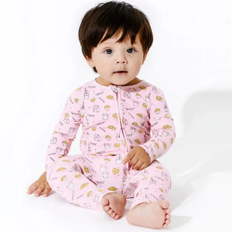 Bellabu Bear Baby Sleepwear*- Milk And Cookies Pink Kids Bamboo Pajamas
