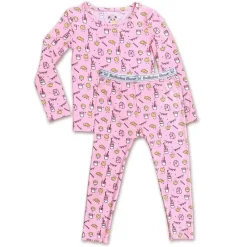 Bellabu Bear Baby Sleepwear*- Milk And Cookies Pink Kids Bamboo Pajamas, 18-24M