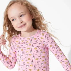 Bellabu Bear Baby Sleepwear*- Milk And Cookies Pink Kids Bamboo Pajamas, 18-24M