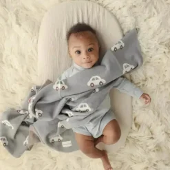 Bleu La La Blankets & Quilts*- 100% Luxury Cotton Receiving Swaddle Baby Blanket, Cars Cream