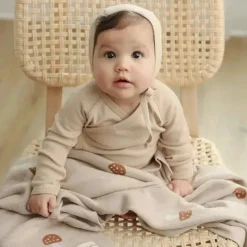 Bleu La La Blankets & Quilts*- 100% Luxury Cotton Swaddle Receiving Baby Blanket, Mushroom Camel