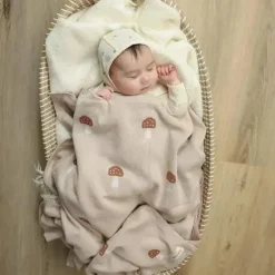 Bleu La La Blankets & Quilts*- 100% Luxury Cotton Swaddle Receiving Baby Blanket, Mushroom Camel