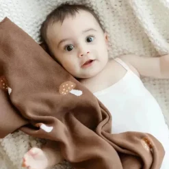 Bleu La La Blankets & Quilts*- 100% Luxury Cotton Swaddle Receiving Baby Blanket, Mushroom Camel
