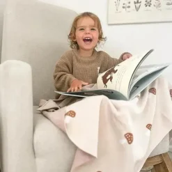 Bleu La La Blankets & Quilts*- 100% Luxury Cotton Swaddle Receiving Baby Blanket, Mushroom Camel