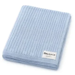 Bleu La La Blankets & Quilts*- 100% Luxury Organic Cotton Ribbed Baby Swaddle Blanket, Sky Blue