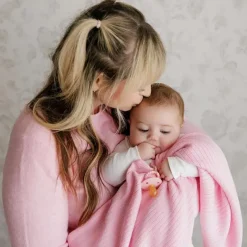 Bleu La La Blankets & Quilts*- 100% Luxury Organic Cotton Ribbed Baby Swaddle Blanket, Pink