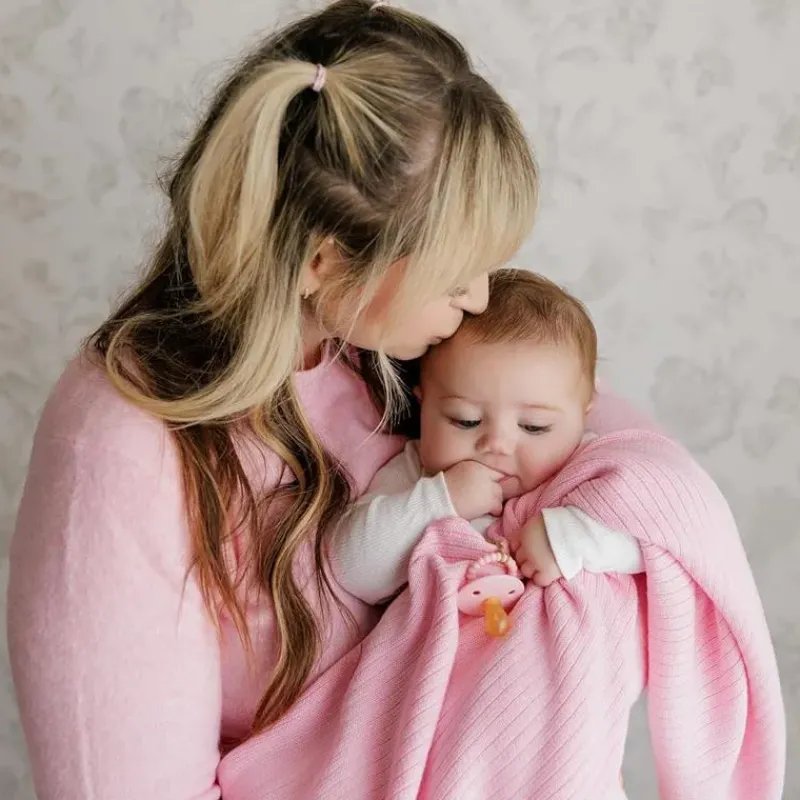 Bleu La La Blankets & Quilts*- 100% Luxury Organic Cotton Ribbed Baby Swaddle Blanket, Pink