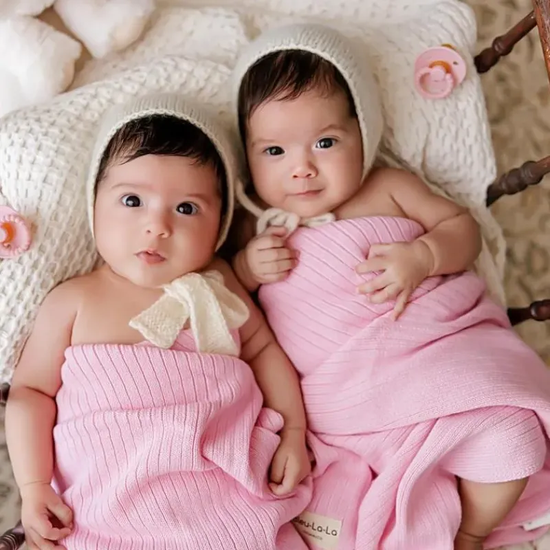 Bleu La La Blankets & Quilts*- 100% Luxury Organic Cotton Ribbed Baby Swaddle Blanket, Pink