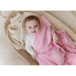 Bleu La La Blankets & Quilts*- 100% Luxury Organic Cotton Ribbed Baby Swaddle Blanket, Pink