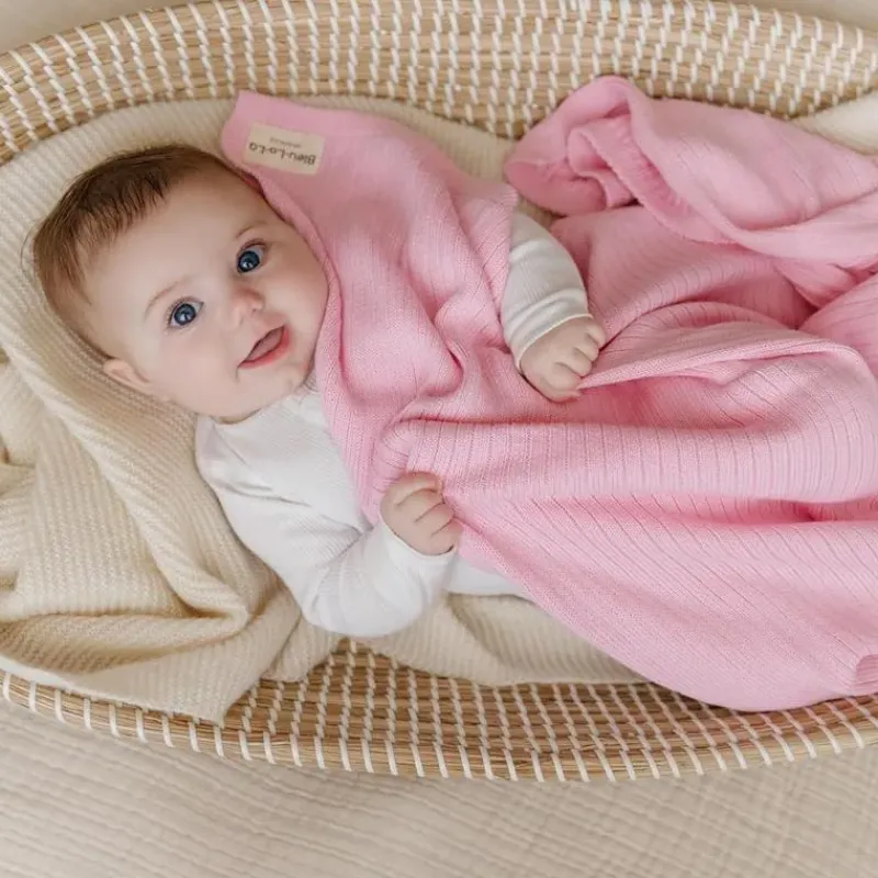 Bleu La La Blankets & Quilts*- 100% Luxury Organic Cotton Ribbed Baby Swaddle Blanket, Pink