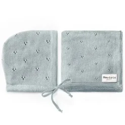Bleu La La Blanket Gift Set|Blankets & Quilts*- 100% Organic Cotton Luxury Organic Blanket + Bonnet Hat Set, Blue