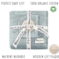 Bleu La La Blanket Gift Set|Blankets & Quilts*- 100% Organic Cotton Luxury Organic Blanket + Bonnet Hat Set, Blue