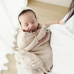 Bleu La La Blanket Gift Set|Blankets & Quilts*- 100% Organic Cotton Luxury Organic Blanket + Bonnet Hat Set, Blue