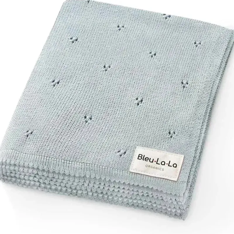 Bleu La La Blankets & Quilts*- 100% Organic Cotton Pointelle Swaddle Receiving Baby Blanket,| Powder Blue