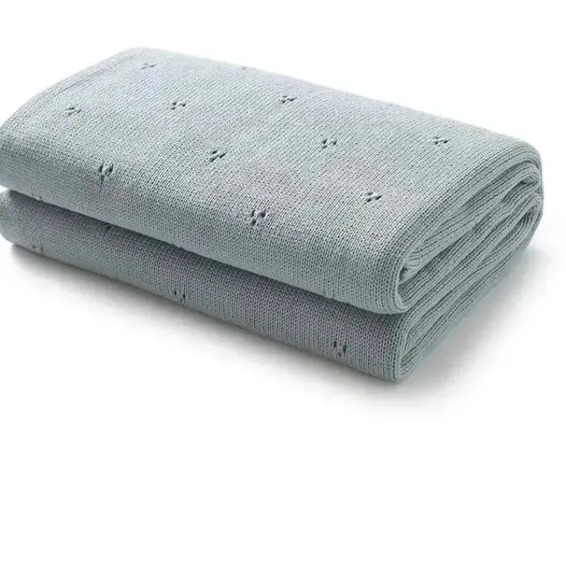 Bleu La La Blankets & Quilts*- 100% Organic Cotton Pointelle Swaddle Receiving Baby Blanket,| Powder Blue