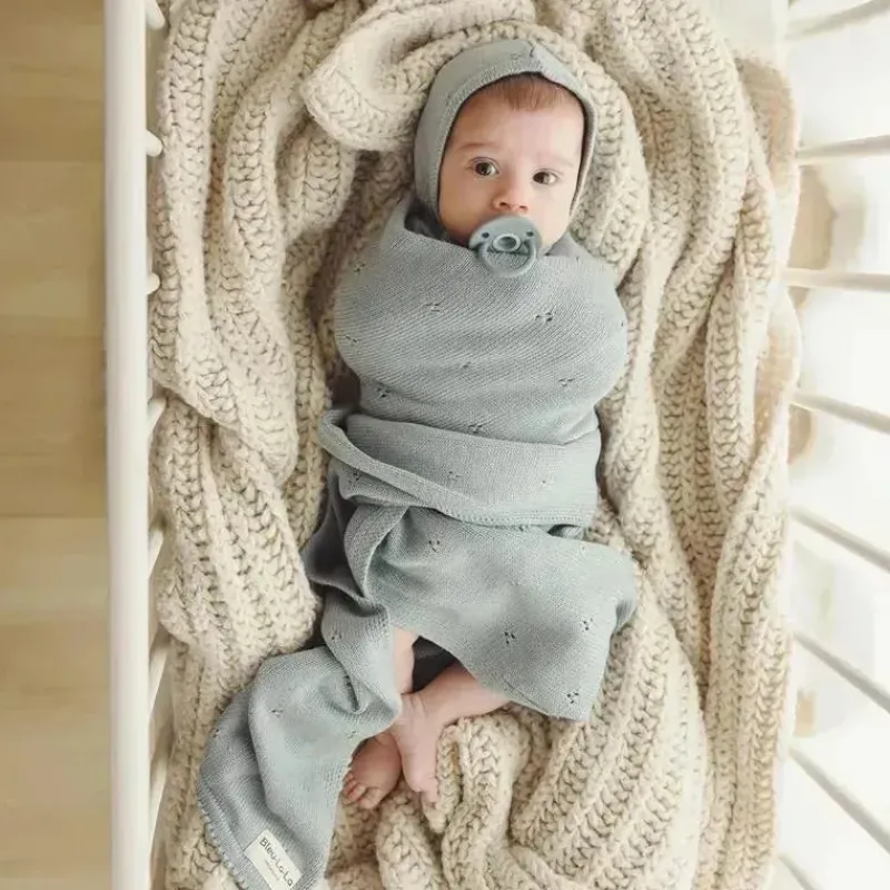 Bleu La La Blankets & Quilts*- 100% Organic Cotton Pointelle Swaddle Receiving Baby Blanket,| Powder Blue