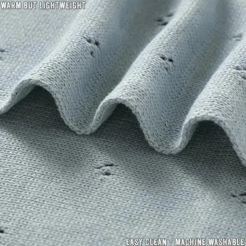Bleu La La Blankets & Quilts*- 100% Organic Cotton Pointelle Swaddle Receiving Baby Blanket,| Powder Blue