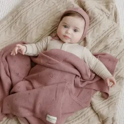 Bleu La La Blanket Gift Set|Blankets & Quilts*- 100% Organic Cotton Luxury Organic Blanket + Bonnet Hat Set, Beige