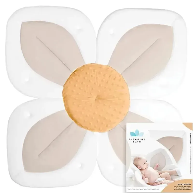 Blooming Bath Gift For Baby|Gifts From $25 To $50*- Lotus Flower Bath Mat Sink Cushion, Buttercream