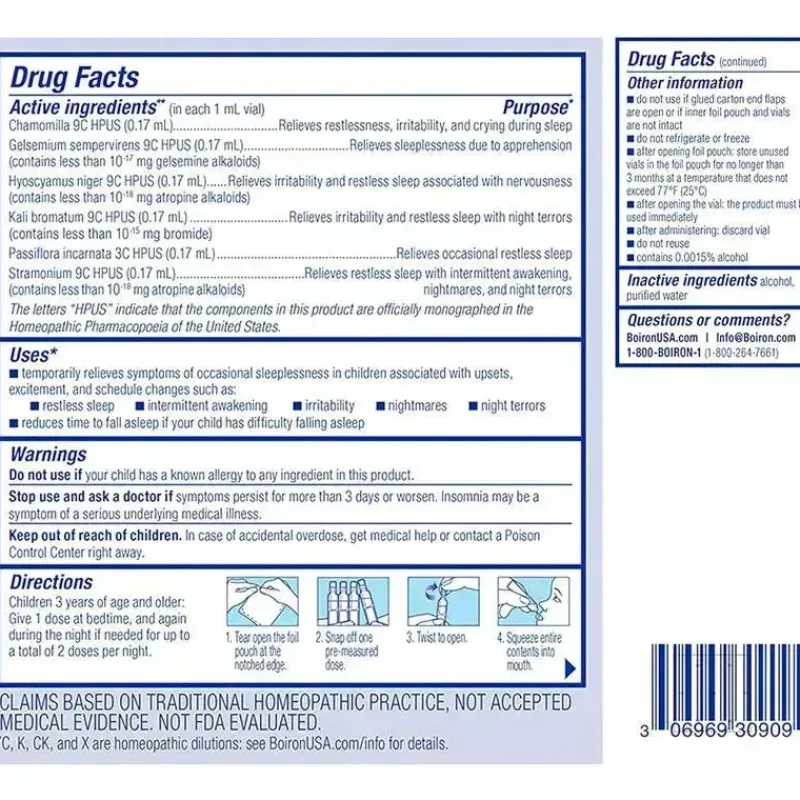 Boiron Pain & Fever Relief*- SleepCalm Kids Liquid Doses Sleep Aid for Deep, Relaxing, Restful Nighttime Sleep, 15 Count