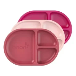 Boon Plates & Bowls|Dishes, Utensils & Food Containers*- CHOW™ Silicone Unbreakable Divided Plates Set For Toddlers – Pink Multicolor
