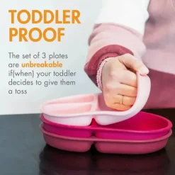 Boon Plates & Bowls|Dishes, Utensils & Food Containers*- CHOW™ Silicone Unbreakable Divided Plates Set For Toddlers – Pink Multicolor