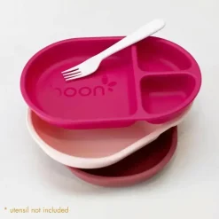 Boon Plates & Bowls|Dishes, Utensils & Food Containers*- CHOW™ Silicone Unbreakable Divided Plates Set For Toddlers – Pink Multicolor