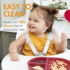 Boon Plates & Bowls|Dishes, Utensils & Food Containers*- CHOW™ Silicone Unbreakable Divided Plates Set For Toddlers – Pink Multicolor