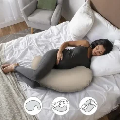 Boppy Body Pillow*- Cuddle Pregnancy Pillow with 100% Organic Cotton Removable Cover, Biscuit