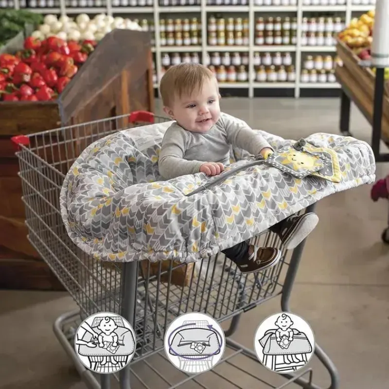 Boppy Nursing Covers, Scarves, & Wedges*- Shopping Cart and High Chair Cover, Sunshine Yellow and Gray Chevron with Changeable SlideLine and Seatbelt