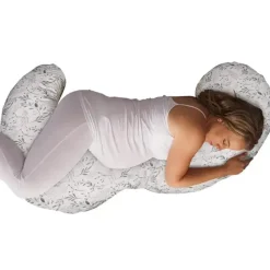 Boppy Body Pillow|Gift For Mom*- Slipcovered Total Body Pregnancy Pillow, Gray Scattered Leaves