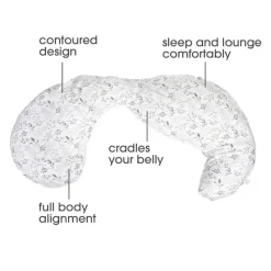 Boppy Body Pillow|Gift For Mom*- Slipcovered Total Body Pregnancy Pillow, Gray Scattered Leaves